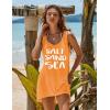 Ekouaer Women’s Sleeveless Swimwear Coverups T-Shirt Beach Dress Tank Bikini Cover Up with Print(A-orange)