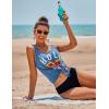 Ekouaer Women’s Sleeveless Swimwear Coverups T-Shirt Beach Dress Tank Bikini Cover Up with Print(A-sea Blue)