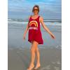 Ekouaer Women’s Sleeveless Swimwear Coverups T-Shirt Beach Dress Tank Bikini Cover Up with Print(A-wind Red)