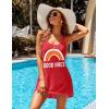 Ekouaer Women’s Sleeveless Swimwear Coverups T-Shirt Beach Dress Tank Bikini Cover Up with Print(A-wind Red)