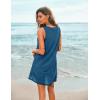 Ekouaer Women’s Sleeveless Swimwear Coverups T-Shirt Beach Dress Tank Bikini Cover Up with Print(Dark Blue)