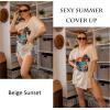 Ekouaer Women’s Swimsuit Beach Cover Up Short Sleeve Cover Ups for Swimwear Bathing Suit Coverups S-XXXL(Beige Sunset)