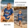 Ekouaer Women’s Swimsuit Beach Cover Up Short Sleeve Cover Ups for Swimwear Bathing Suit Coverups S-XXXL(Blue Hola)