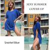Ekouaer Women’s Swimsuit Beach Cover Up Short Sleeve Cover Ups for Swimwear Bathing Suit Coverups S-XXXL(Snorkel Blue)