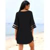 Ekouaer Women’s Swimsuit Cover Up 3/4 Bell Sleeve Beachwear Coverups Deep V-Neck Bikini Beach Dress S-3XL(Black)