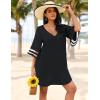 Ekouaer Women’s Swimsuit Cover Up 3/4 Bell Sleeve Beachwear Coverups Deep V-Neck Bikini Beach Dress S-3XL(Black)