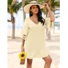 Ekouaer Women’s Swimsuit Cover Up 3/4 Bell Sleeve Beachwear Coverups Deep V-Neck Bikini Beach Dress S-3XL(C Apricot)