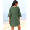 Ekouaer Women’s Swimsuit Cover Up 3/4 Bell Sleeve Beachwear Coverups Deep V-Neck Bikini Beach Dress S-3XL(C Army Green)