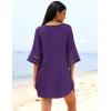 Ekouaer Women’s Swimsuit Cover Up 3/4 Bell Sleeve Beachwear Coverups Deep V-Neck Bikini Beach Dress S-3XL(Deep Purple)
