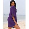 Ekouaer Women’s Swimsuit Cover Up 3/4 Bell Sleeve Beachwear Coverups Deep V-Neck Bikini Beach Dress S-3XL(Deep Purple)
