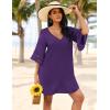 Ekouaer Women’s Swimsuit Cover Up 3/4 Bell Sleeve Beachwear Coverups Deep V-Neck Bikini Beach Dress S-3XL(Deep Purple)