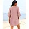 Ekouaer Women’s Swimsuit Cover Up 3/4 Bell Sleeve Beachwear Coverups Deep V-Neck Bikini Beach Dress S-3XL(Gray Purple)