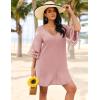 Ekouaer Women’s Swimsuit Cover Up 3/4 Bell Sleeve Beachwear Coverups Deep V-Neck Bikini Beach Dress S-3XL(Gray Purple)