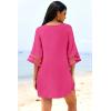 Ekouaer Women’s Swimsuit Cover Up 3/4 Bell Sleeve Beachwear Coverups Deep V-Neck Bikini Beach Dress S-3XL(Hot Pink)