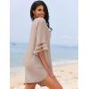 Ekouaer Women’s Swimsuit Cover Up 3/4 Bell Sleeve Beachwear Coverups Deep V-Neck Bikini Beach Dress S-3XL(Khaki)