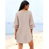 Ekouaer Women’s Swimsuit Cover Up 3/4 Bell Sleeve Beachwear Coverups Deep V-Neck Bikini Beach Dress S-3XL(Khaki)
