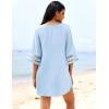 Ekouaer Women’s Swimsuit Cover Up 3/4 Bell Sleeve Beachwear Coverups Deep V-Neck Bikini Beach Dress S-3XL(Light Blue)