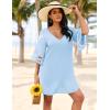 Ekouaer Women’s Swimsuit Cover Up 3/4 Bell Sleeve Beachwear Coverups Deep V-Neck Bikini Beach Dress S-3XL(Light Blue)