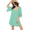 Ekouaer Women’s Swimsuit Cover Up 3/4 Bell Sleeve Beachwear Coverups Deep V-Neck Bikini Beach Dress S-3XL(Light Mint)