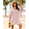 Ekouaer Women’s Swimsuit Cover Up 3/4 Bell Sleeve Beachwear Coverups Deep V-Neck Bikini Beach Dress S-3XL(Misty Rose)