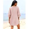 Ekouaer Women’s Swimsuit Cover Up 3/4 Bell Sleeve Beachwear Coverups Deep V-Neck Bikini Beach Dress S-3XL(Misty Rose)