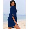 Ekouaer Women’s Swimsuit Cover Up 3/4 Bell Sleeve Beachwear Coverups Deep V-Neck Bikini Beach Dress S-3XL(Navy Blue)