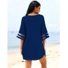 Ekouaer Women’s Swimsuit Cover Up 3/4 Bell Sleeve Beachwear Coverups Deep V-Neck Bikini Beach Dress S-3XL(Navy Blue)