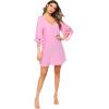 Ekouaer Women’s Swimsuit Cover Up 3/4 Bell Sleeve Beachwear Coverups Deep V-Neck Bikini Beach Dress S-3XL(Pink)