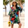 Ekouaer Women’s Swimsuit Cover Up 3/4 Bell Sleeve Beachwear Coverups Deep V-Neck Bikini Beach Dress S-3XL(Q Pat3)