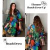 Ekouaer Women’s Swimsuit Cover Up 3/4 Bell Sleeve Beachwear Coverups Deep V-Neck Bikini Beach Dress S-3XL(Q Pat3)