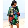 Ekouaer Women’s Swimsuit Cover Up 3/4 Bell Sleeve Beachwear Coverups Deep V-Neck Bikini Beach Dress S-3XL(Q Pat3)