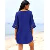 Ekouaer Women’s Swimsuit Cover Up 3/4 Bell Sleeve Beachwear Coverups Deep V-Neck Bikini Beach Dress S-3XL(Royal Blue)