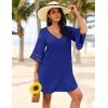 Ekouaer Women’s Swimsuit Cover Up 3/4 Bell Sleeve Beachwear Coverups Deep V-Neck Bikini Beach Dress S-3XL(Royal Blue)
