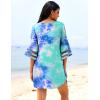 Ekouaer Women’s Swimsuit Cover Up 3/4 Bell Sleeve Beachwear Coverups Deep V-Neck Bikini Beach Dress S-3XL(S Tie Dye)
