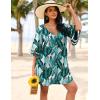 Ekouaer Women’s Swimsuit Cover Up 3/4 Bell Sleeve Beachwear Coverups Deep V-Neck Bikini Beach Dress S-3XL(Y Big Green Leaves)