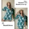 Ekouaer Women’s Swimsuit Cover Up 3/4 Bell Sleeve Beachwear Coverups Deep V-Neck Bikini Beach Dress S-3XL(Y Big Green Leaves)