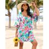 Ekouaer Women’s Swimsuit Cover Up 3/4 Bell Sleeve Beachwear Coverups Deep V-Neck Bikini Beach Dress S-3XL(Y Fantasy Vacation Multi)