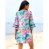 Ekouaer Women’s Swimsuit Cover Up 3/4 Bell Sleeve Beachwear Coverups Deep V-Neck Bikini Beach Dress S-3XL(Y Fantasy Vacation Multi)