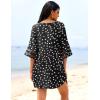 Ekouaer Women’s Swimsuit Cover Up 3/4 Bell Sleeve Beachwear Coverups Deep V-Neck Bikini Beach Dress S-3XL(Y White Dots)