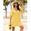 Ekouaer Women’s Swimsuit Cover Up 3/4 Bell Sleeve Beachwear Coverups Deep V-Neck Bikini Beach Dress S-3XL(Yellow)