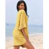 Ekouaer Women’s Swimsuit Cover Up 3/4 Bell Sleeve Beachwear Coverups Deep V-Neck Bikini Beach Dress S-3XL(Yellow)