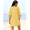 Ekouaer Women’s Swimsuit Cover Up 3/4 Bell Sleeve Beachwear Coverups Deep V-Neck Bikini Beach Dress S-3XL(Yellow)