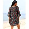 Ekouaer Women’s Swimsuit Cover Up 3/4 Bell Sleeve Beachwear Coverups Deep V-Neck Bikini Beach Dress S-3XL(Z Black Cherry)