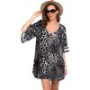 Ekouaer Women’s Swimsuit Cover Up 3/4 Bell Sleeve Beachwear Coverups Deep V-Neck Bikini Beach Dress S-3XL(Z Black Leopard Print)