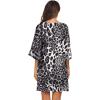 Ekouaer Women’s Swimsuit Cover Up 3/4 Bell Sleeve Beachwear Coverups Deep V-Neck Bikini Beach Dress S-3XL(Z Black Leopard Print)