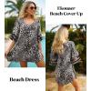 Ekouaer Women’s Swimsuit Cover Up 3/4 Bell Sleeve Beachwear Coverups Deep V-Neck Bikini Beach Dress S-3XL(Z Black Leopard Print)
