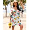 Ekouaer Women’s Swimsuit Cover Up 3/4 Bell Sleeve Beachwear Coverups Deep V-Neck Bikini Beach Dress S-3XL(Z Colorful Flower)