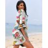 Ekouaer Women’s Swimsuit Cover Up 3/4 Bell Sleeve Beachwear Coverups Deep V-Neck Bikini Beach Dress S-3XL(Z Colorful Flower)