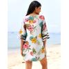Ekouaer Women’s Swimsuit Cover Up 3/4 Bell Sleeve Beachwear Coverups Deep V-Neck Bikini Beach Dress S-3XL(Z Colorful Flower)