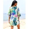 Ekouaer Women’s Swimsuit Cover Up 3/4 Bell Sleeve Beachwear Coverups Deep V-Neck Bikini Beach Dress S-3XL(Z Colorful Leaves)